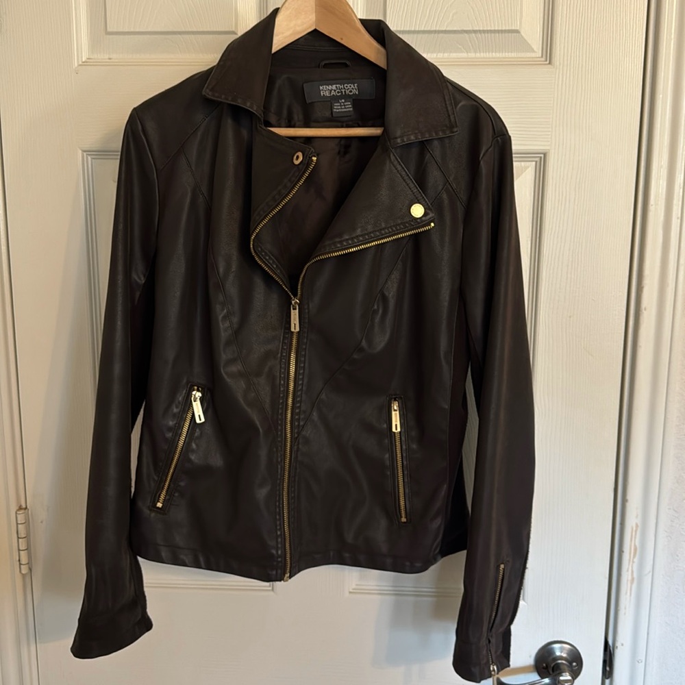 Rich chocolate Moto jacket with gold accents.  Kenneth Cole Reation Sz Lg